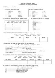 English Worksheet: A1.1 Level Vocabulary Quiz