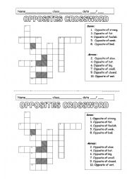 English Worksheet: opposites crossword