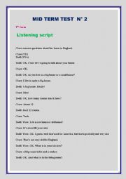 English Worksheet: MID TERM  TEST N2 (7 th form) / THE LISTENING SCRIPT