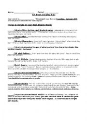 English Worksheet: AR Book Project Grade Sheet