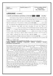 English Worksheet: test for 2 nd form tunisian pupils