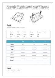 English Worksheet: Sports equipment and places excercise
