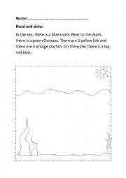 English Worksheet: Read and draw, under the sea - there is, there are