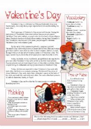 English Worksheet: Saint Valentines Day Reading
