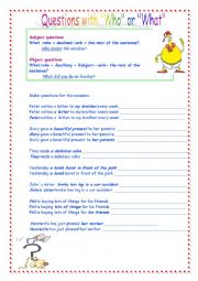 English Worksheet: subject and object questions 