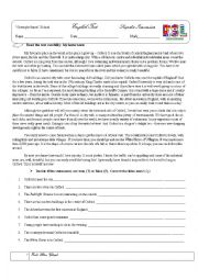 English Worksheet: English test 8th grade