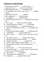 English Worksheet: DEPENDANT  PREPOSITIONS