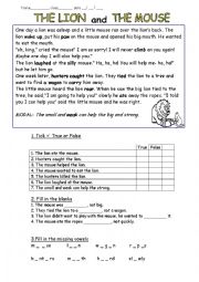 English Worksheet: Fable- The lion and the mouse