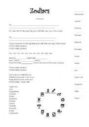 English Worksheet: zodiac song