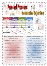 English Worksheet: Personal Pronouns & Possessive Pronouns & Possessive Adjectives