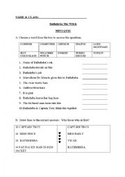 English Worksheet: Bathsheba the witch quiz black cat reader