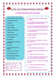 English Worksheet: Love and Reationships Idioms.