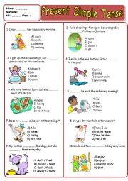 English Worksheet:  present simple tense test TWO PAGES