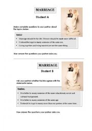 English Worksheet: oral interactive activity intermediate level topic marriage
