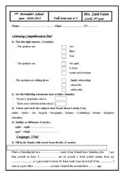 English Worksheet: full-term test n2