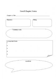 English Worksheet: Novel Note Taking Format