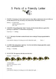 English Worksheet: 5 Parts Of A Friendly Letter