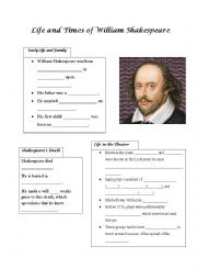 English Worksheet: Introducing Shakespeare