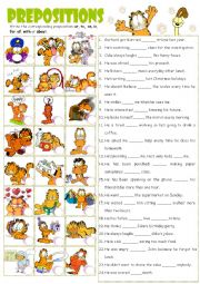 English Worksheet: verbs  + Preposition with Garfield