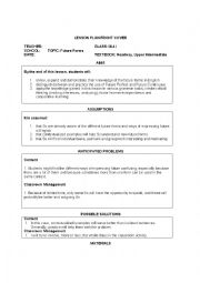 English Worksheet: lesson plan