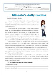 English Worksheet: Micaelas daily routine