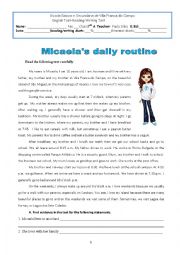 English Worksheet: Micaela´s daily routine