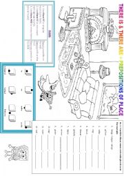 English Worksheet: THERE IS & THERE ARE + PREPOSITIONS - ROOM