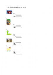 English Worksheet: Modals: can-cant