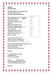 English Worksheet: Bryan Adams Heaven