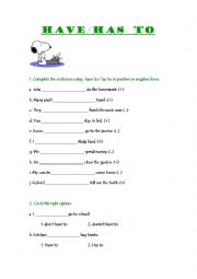 English Worksheet: Have/ has to