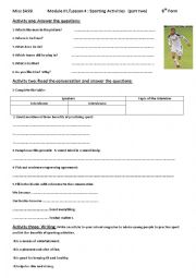 English Worksheet: Sporting Activities