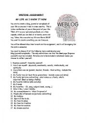 English Worksheet: My life as I know it now - Writing activity