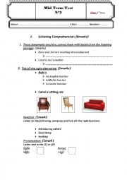 English Worksheet: mid term test n2 7th