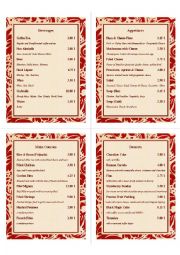 English Worksheet: Menu