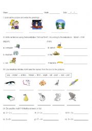 English Worksheet: Greetings - Demonstrative Pronouns _ Indefinite Articles