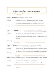 English Worksheet: Effect and Affect: Whats the Difference?