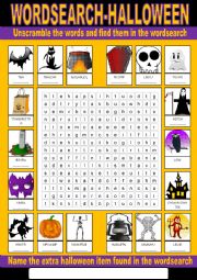 English Worksheet: Halloween Wordsearch