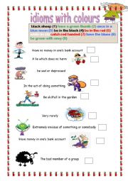 English Worksheet: Idioms with colours