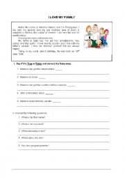 English Worksheet: I love my family - Test