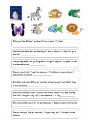 English Worksheet: ANIMAL RIDDLES-1 (Descriptions of 24 animals)