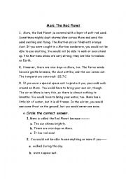 English Worksheet: MARS,THE RED PLANET 