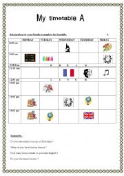 English Worksheet: my timetable