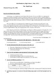 English Worksheet:  an exam about advertising