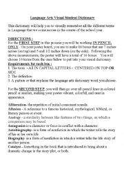 English Worksheet: Language Arts VISUAL Dictionary