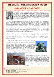 English Worksheet: Great Military Leaders in History: Sultan Saladin Ayubi