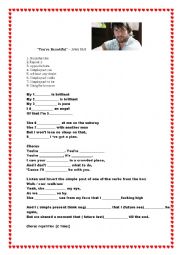 English Worksheet: Youre beautiful( By James Blunt)