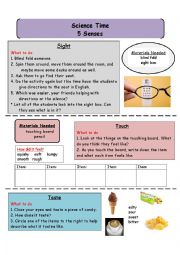 English Worksheet: The Five Sense Touch, sight, taste