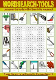 English Worksheet: Tools Wordsearch