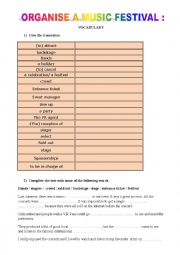 English Worksheet: oRGANISE A MUSIC FESTIVAL - VOCABULARY