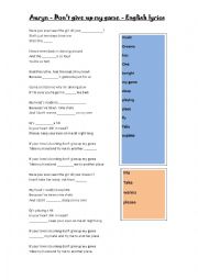 English Worksheet: Auryn, dont give up my game